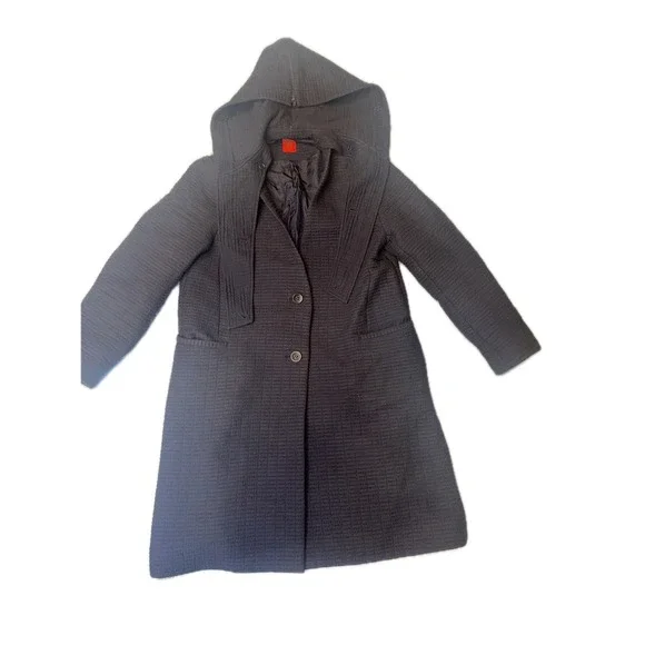 Heart Art Textured Wool Hooded Coat — Issey Miyake Line Aesthetic Size M - Picture 3 of 9